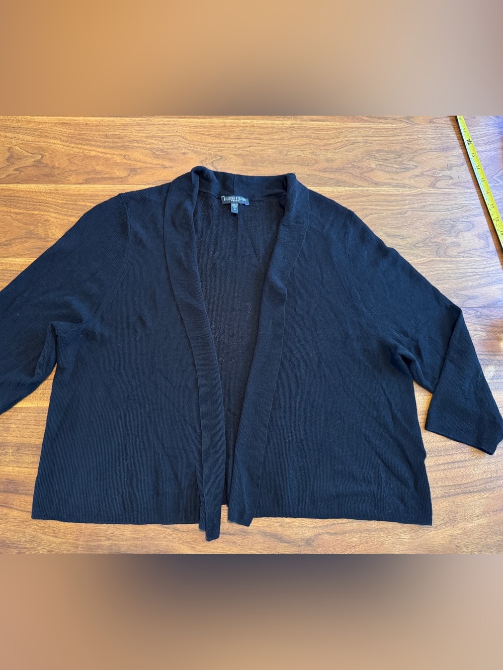 Eileen Fisher Cropped Viscose Knit Open Cardigan Shawl Front EUC Plus 1X Black